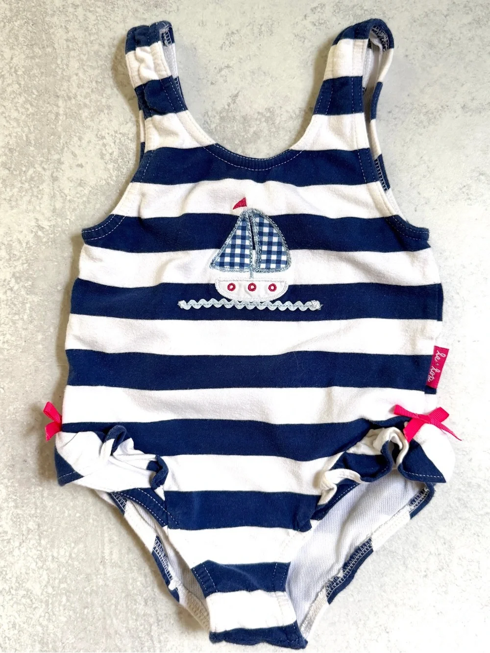 18M⚓️ Le Top Nautical Gingham Sailboat Stripe Swimsuit & Matching Terry Coverup